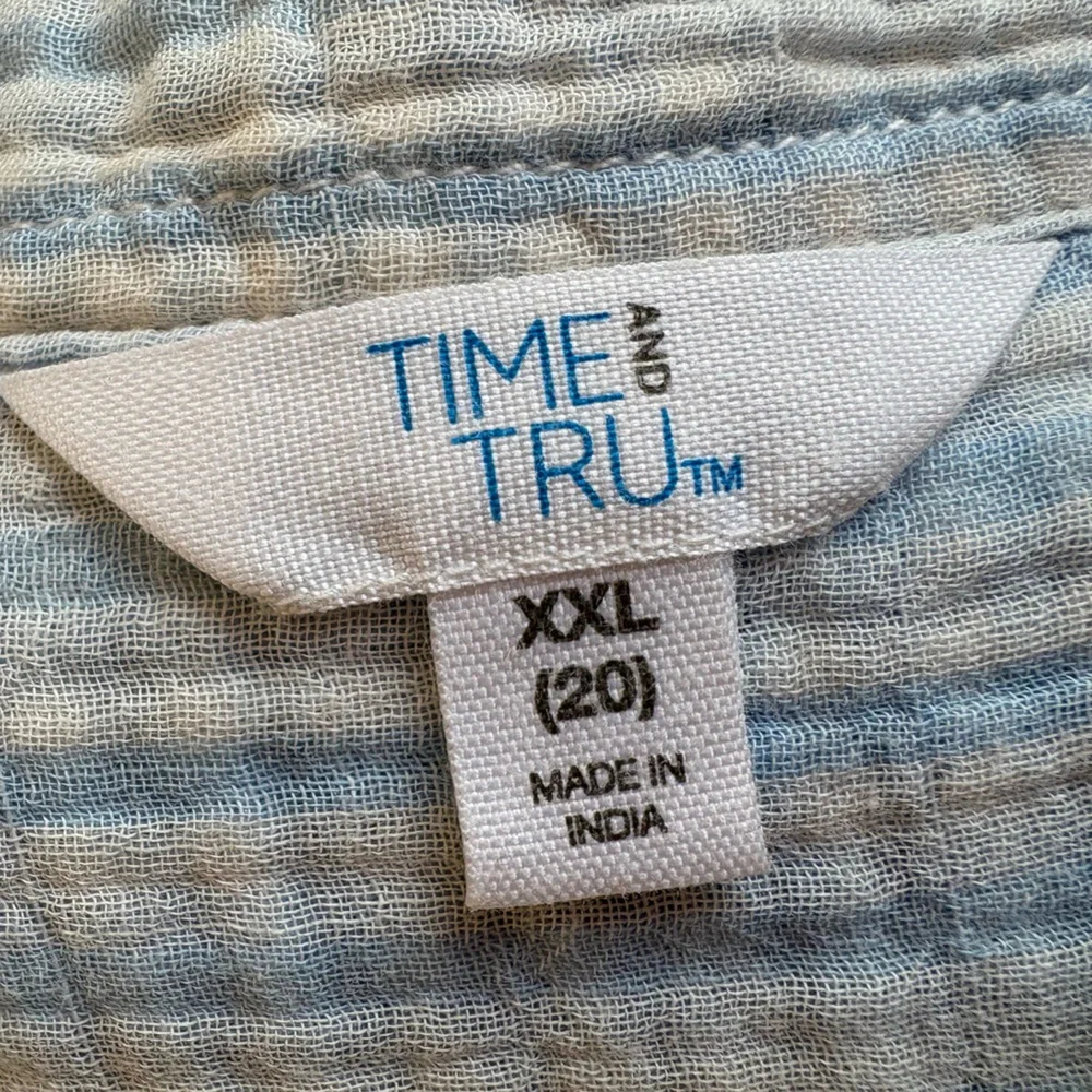Time and Tru Womens Cotton Gauze Button Up Shirt Blue Stripe Muslin Crinkle XXL - Picture 9 of 10